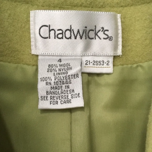 VINTAGE Chadwick’s Wool Mix Zip Blazer Size 4 Chartreuse Yellow Green - Picture 9 of 9